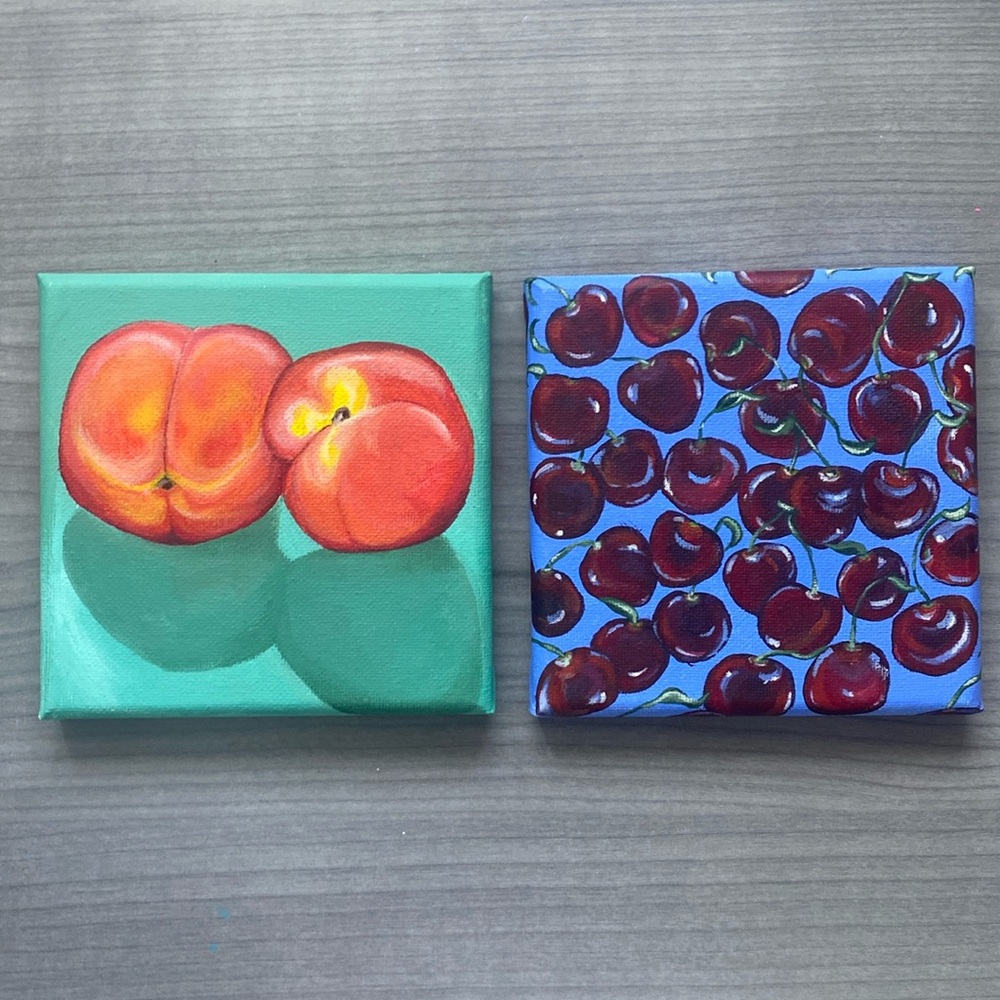 Set of fruit acrylic paintings